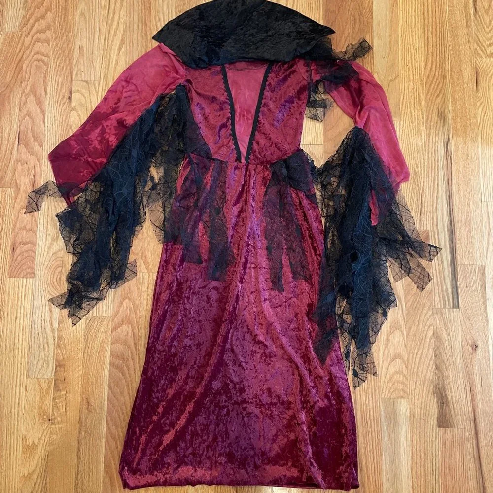 Gothic Rose Maiden One Piece Dress Stand Up Collar Cranberry/Black Girls Med 7-8